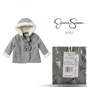 🆕JESSICA SIMPSON BABY - 12M - NWT - GREY SHERPA FAUX WOOL COAT / JACKET